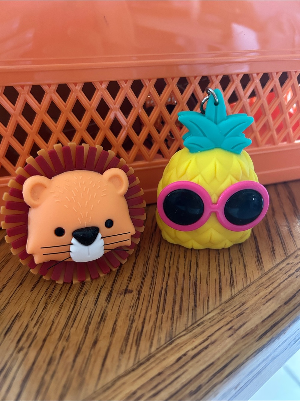 Bath and Body works sanitizer holder Yellow Pineapple, Orange Lion